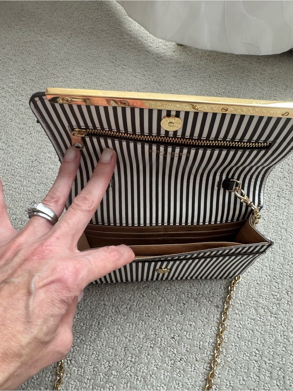 Henri Bendel Brown and White Floral Appliqué Crossbody Clutch - Picture 3 of 4